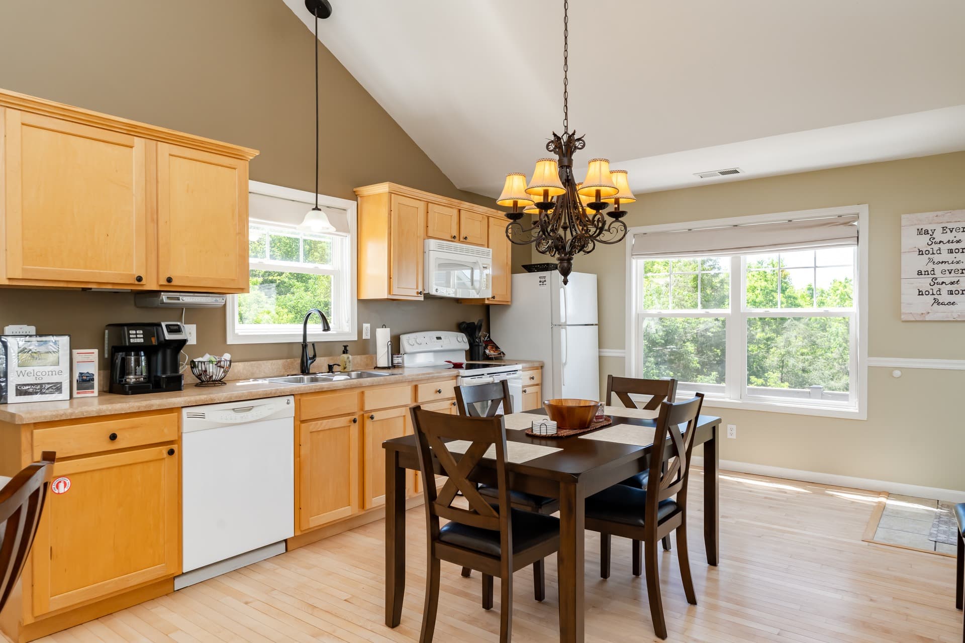 Elegant Lake Cottage in Taylorsville, Kentucky — open and fully stocked kitchen where families gather to cook, laugh, and share coffee.