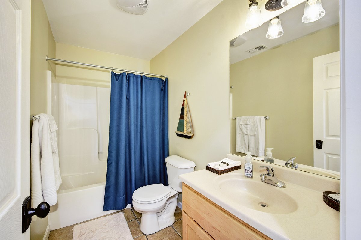 Guest bathroom with tub, shower and vanity
